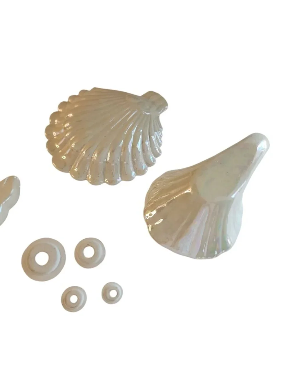 Vintage 1950s White Ceramic Fish Wall Plaques Featuring a Pearly Luster Finish s